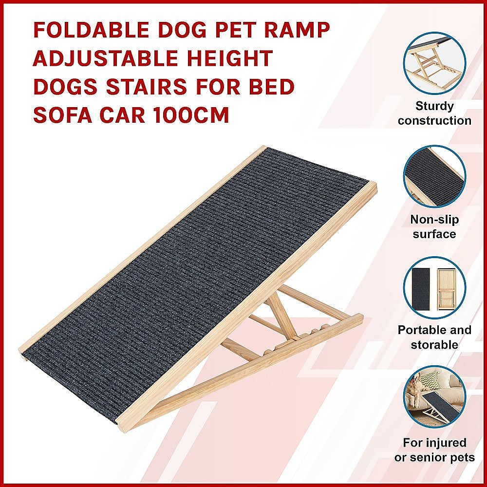 Dog Pet Ramp Foldable Adjustable Height Stair for Bed Sofa Car - 100cm