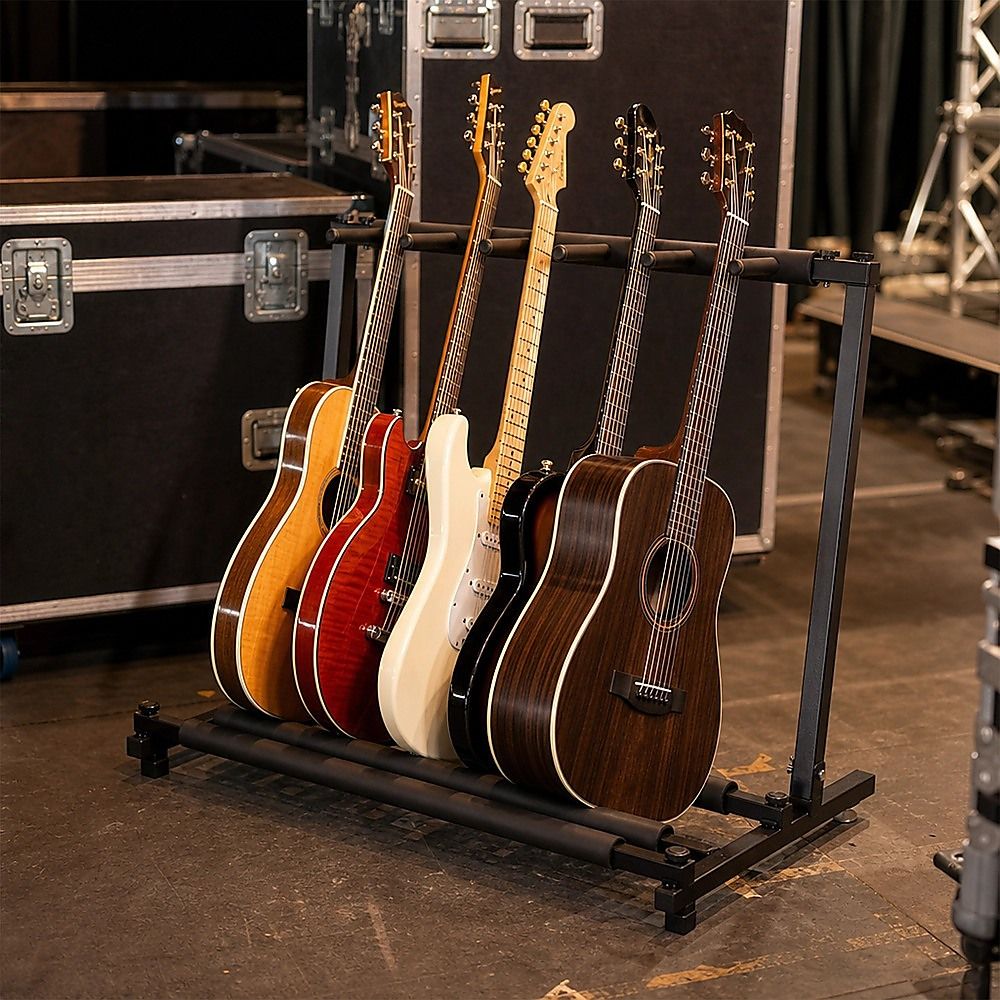 Guitar Stand 5 Holder Guitar Folding Stand Rack Band Stage Bass Acoustic Guitar