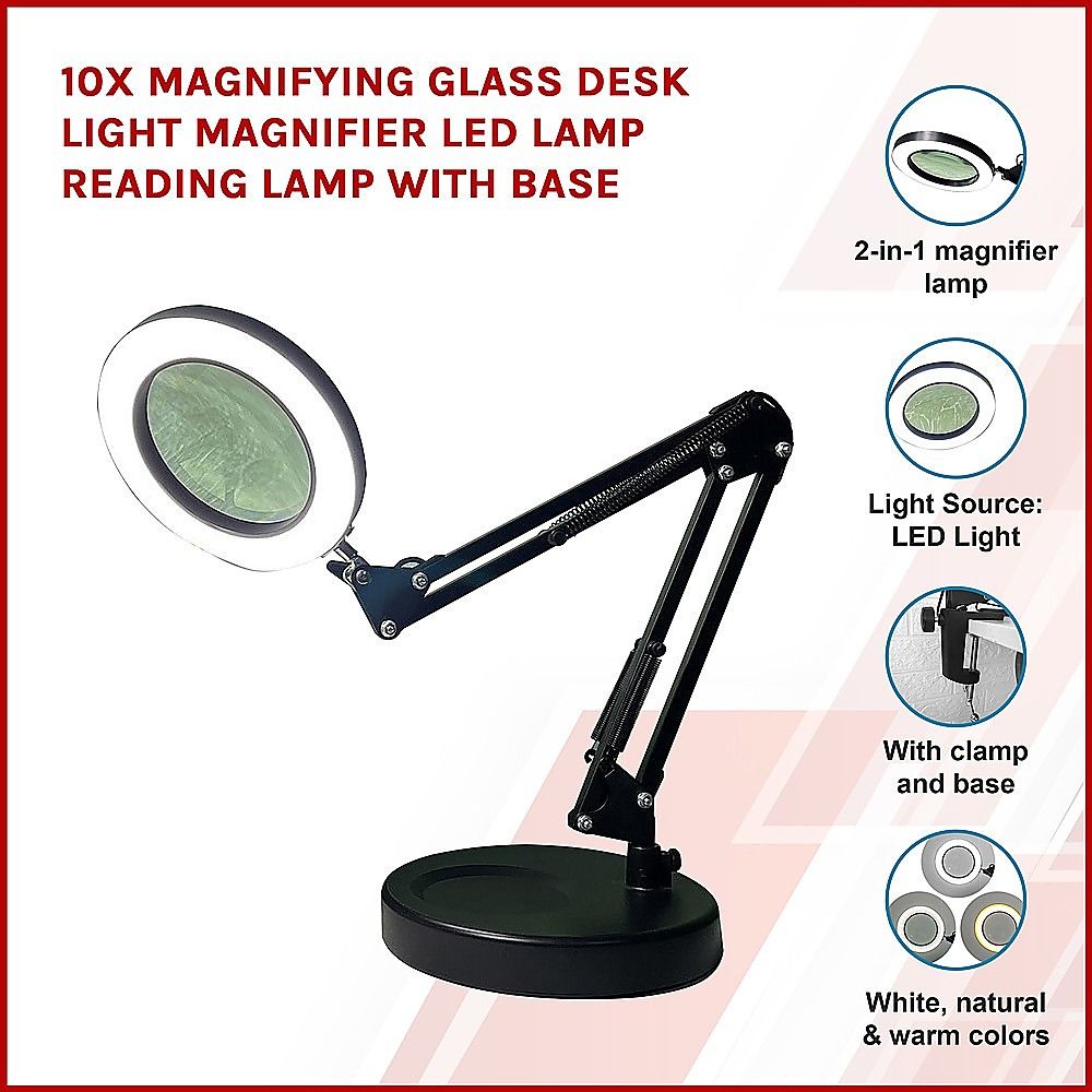 Desk Light Magnifier LED Lamp Reading Lamp 10X Magnifying Glass