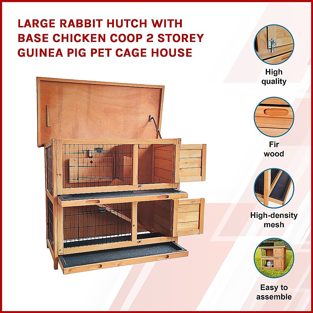 Large Rabbit Hutch with Base - Chicken Coop 2-Storey Guinea Pig Pet Cage House