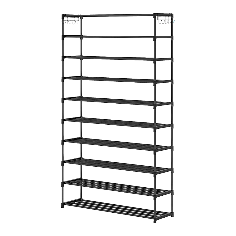 Shoe Rack - 10 Tier Black Metal Organizer 50-Pair Large Capacity Storage