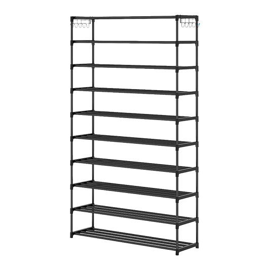 Shoe Rack - 10 Tier Black Metal Organizer 50-Pair Large Capacity Storage
