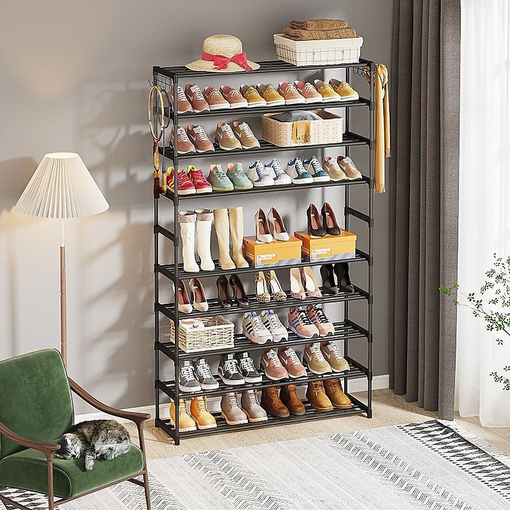 Shoe Rack - 10 Tier Black Metal Organizer 50-Pair Large Capacity Storage