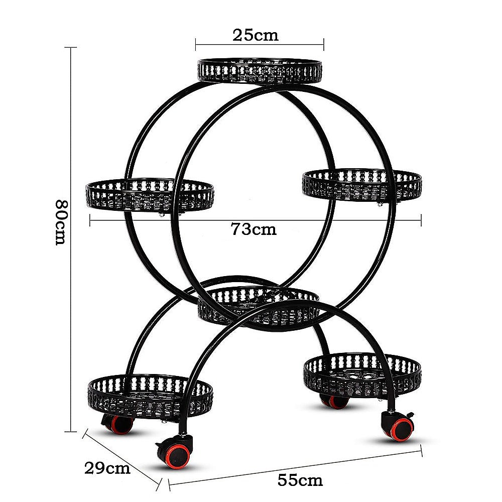 4 Layer 6 Pots Flower Holder Plant Stand Shelf 4-Wheel Free Moving Rack