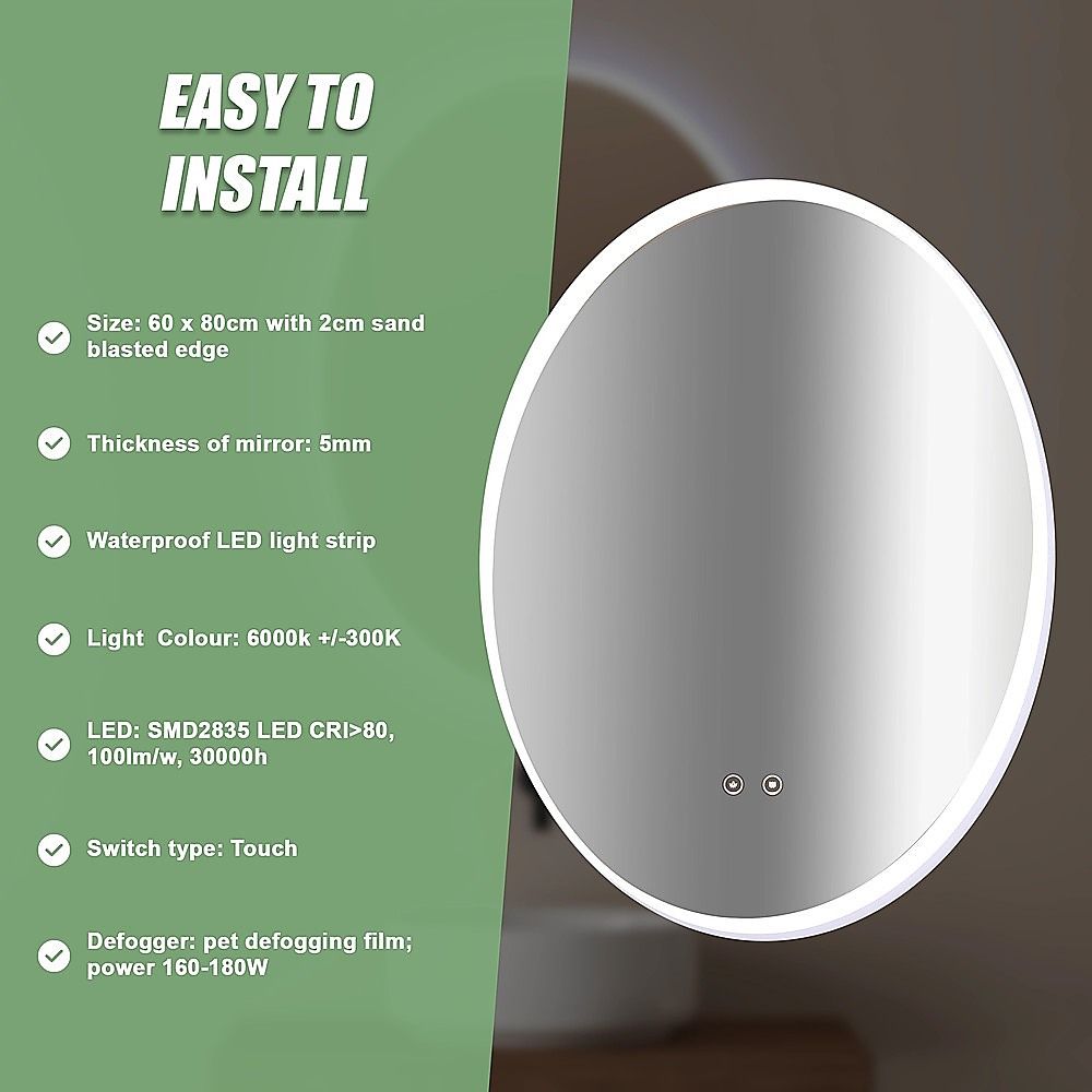 Oval Mirror LED Anti-Fog Illuminated Bathroom Living Room