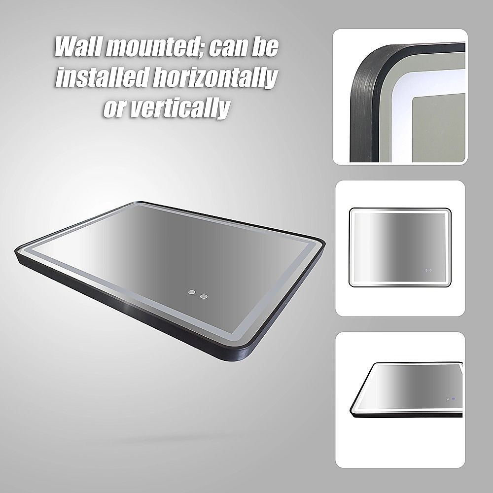 Rectangular Mirror LED Anti-Fog Illuminated Bathroom Living Room - 90x70cm