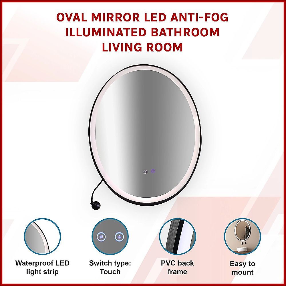 Oval Mirror LED Anti-Fog Illuminated Bathroom Living Room