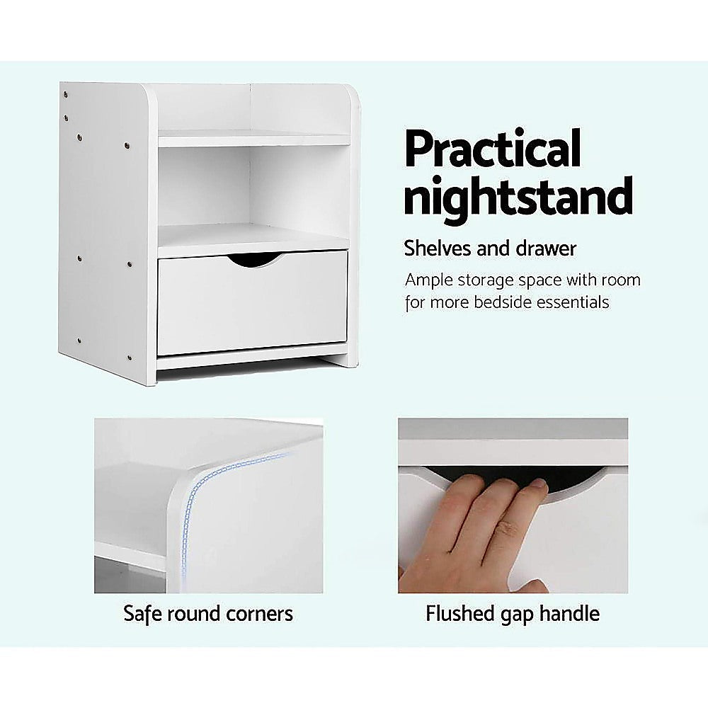 Bedside Table - Side Nightstand with Storage Drawer & Shelf, Bedroom Unit