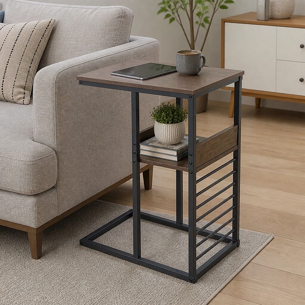 Side Table Sofa End Wooden Shelf Couch Living Nightstand