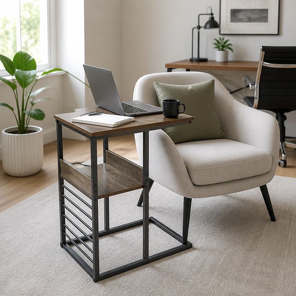 Side Table Sofa End Wooden Shelf Couch Living Nightstand