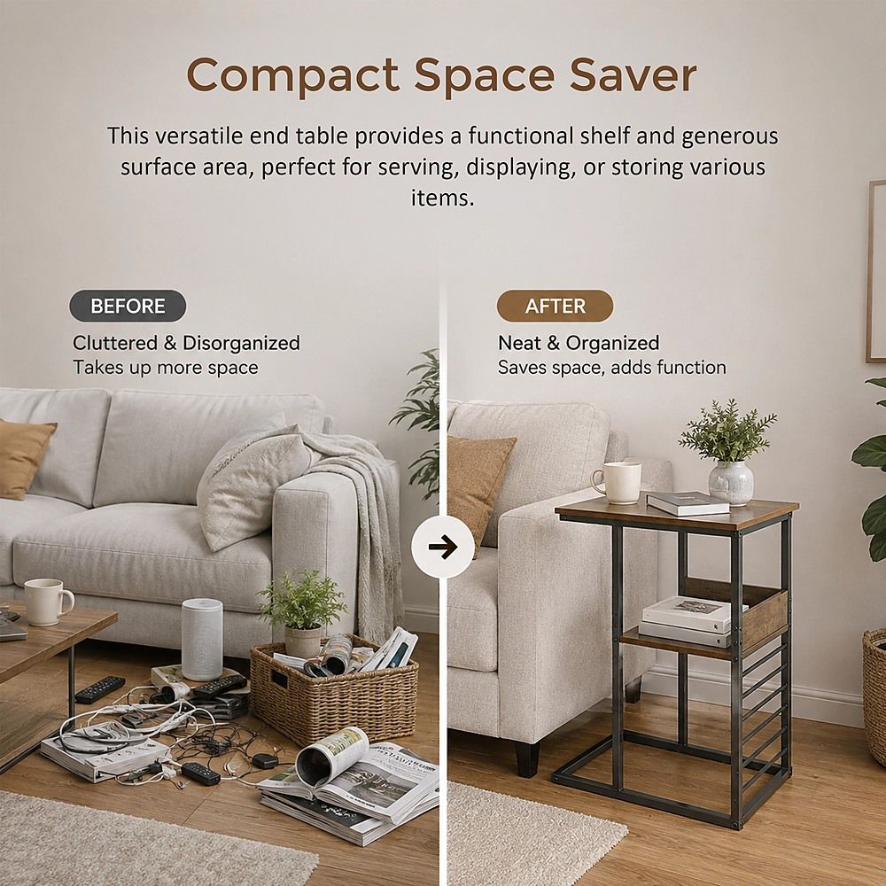 Side Table Sofa End Wooden Shelf Couch Living Nightstand