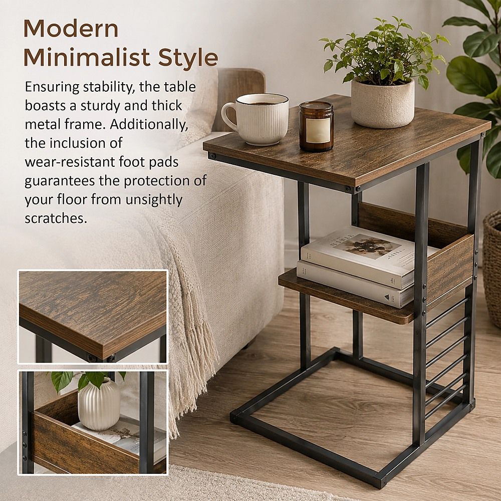 Side Table Sofa End Wooden Shelf Couch Living Nightstand