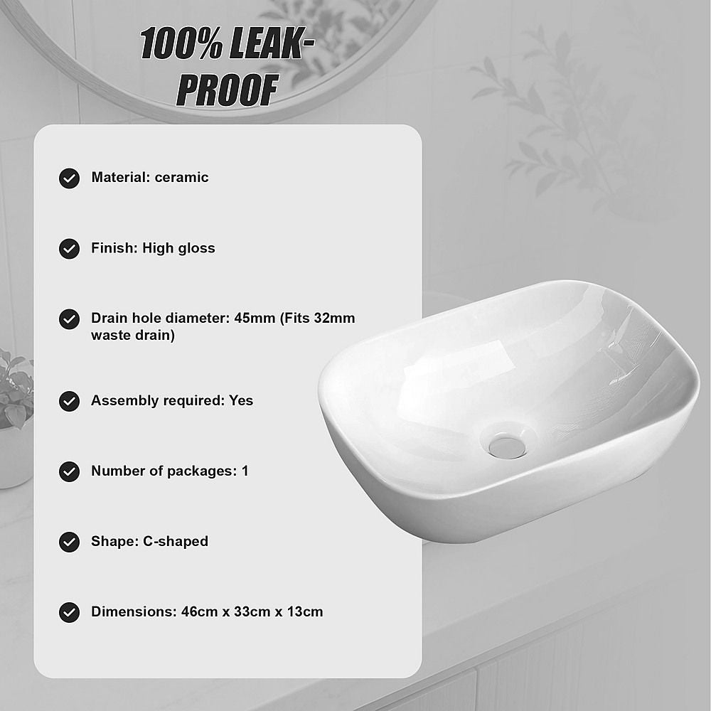 Bathroom Basin Vanity Sink Ceramic Oval Above Counter Top Mount Bowl