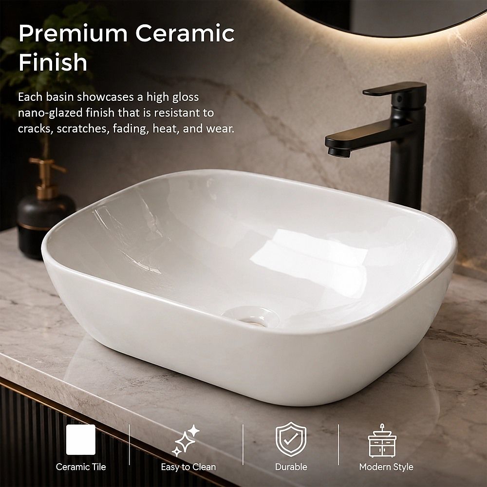 Bathroom Basin Vanity Sink Ceramic Oval Above Counter Top Mount Bowl