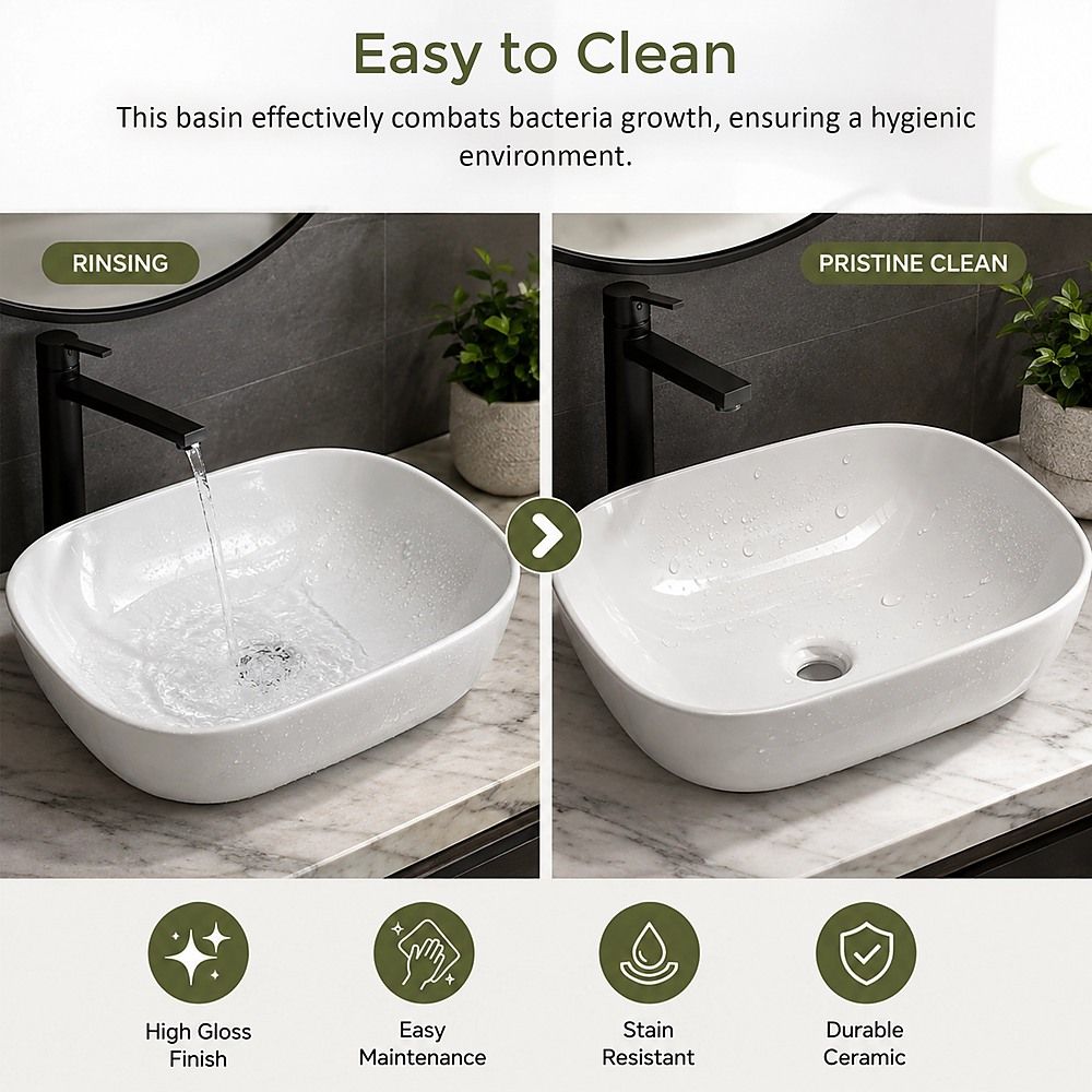 Bathroom Basin Vanity Sink Ceramic Oval Above Counter Top Mount Bowl