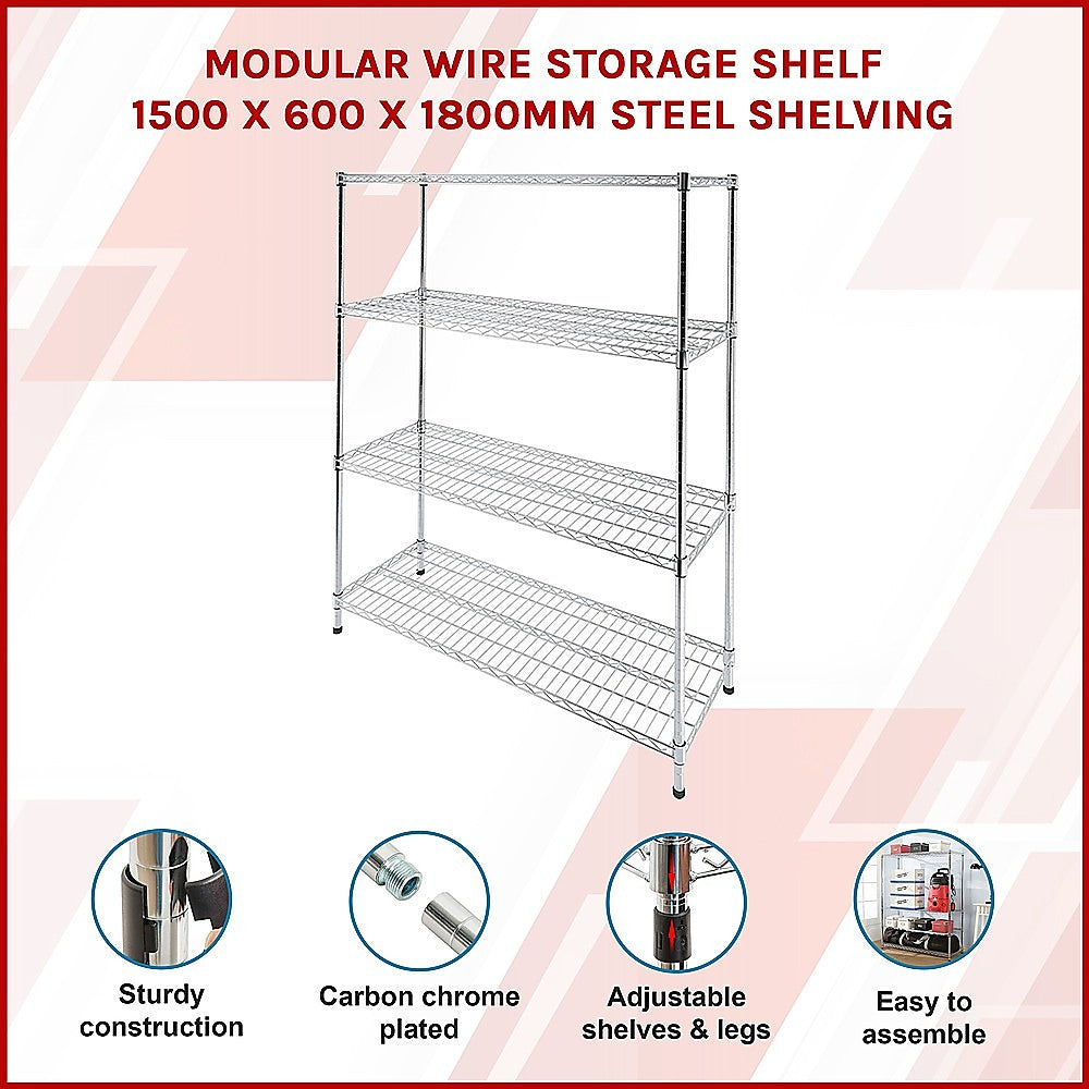 Modular Wire Storage Shelf 1500 x 600 x 1800mm Steel Shelving