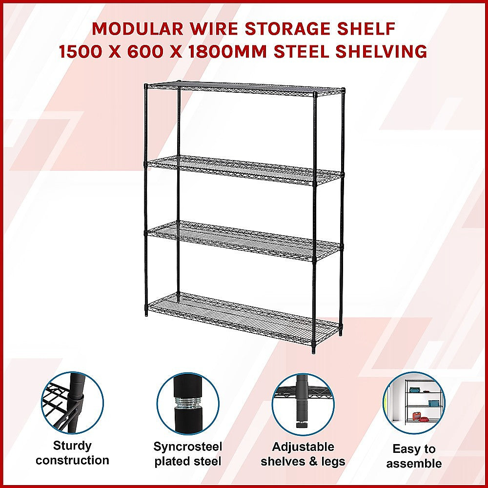 Modular Wire Storage Shelf 1500 x 600 x 1800mm Steel Shelving