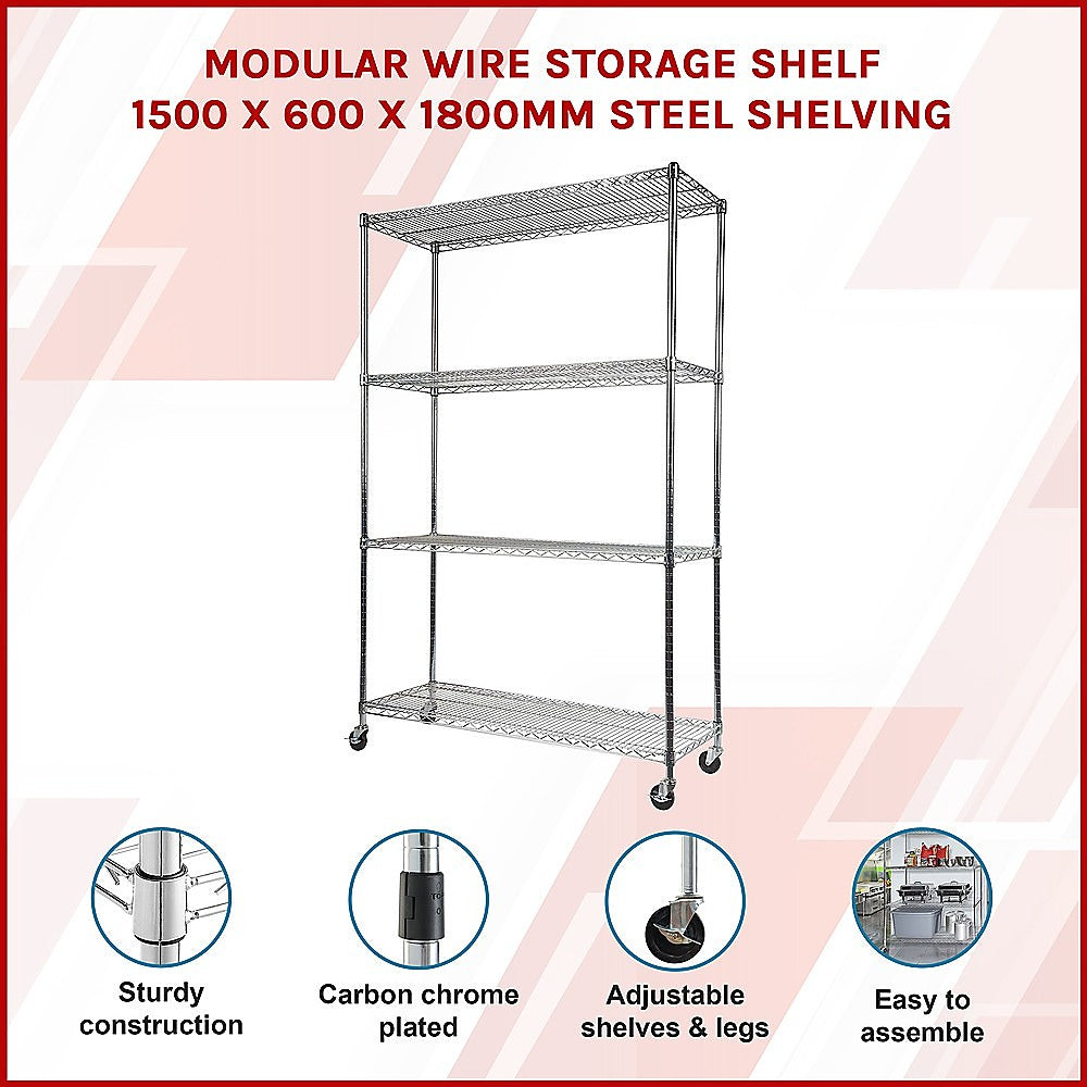 Modular Wire Storage Shelf 1500 x 600 x 1800mm Steel Shelving