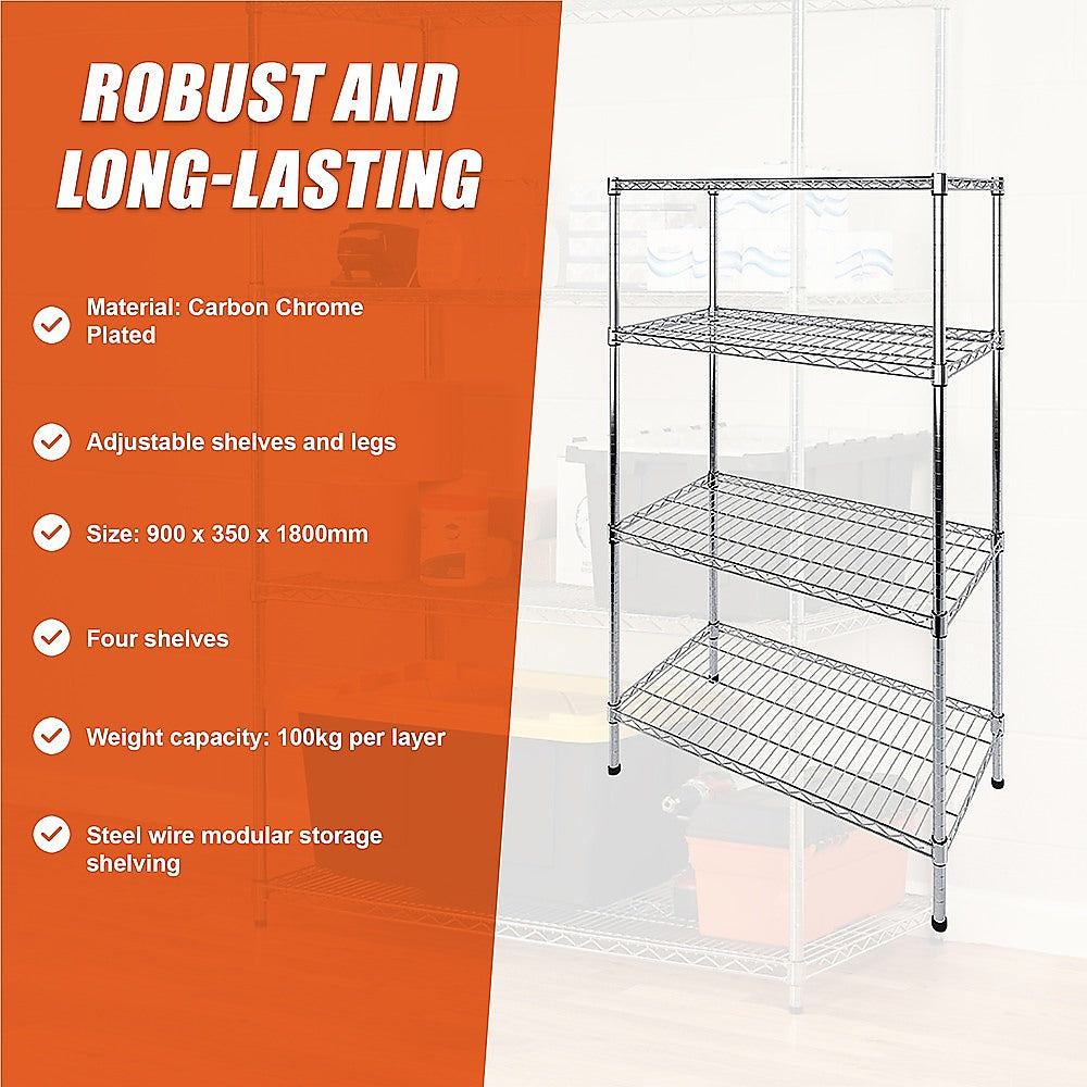 Modular Wire Storage Shelf 900 x 350 x 1800mm Steel Shelving