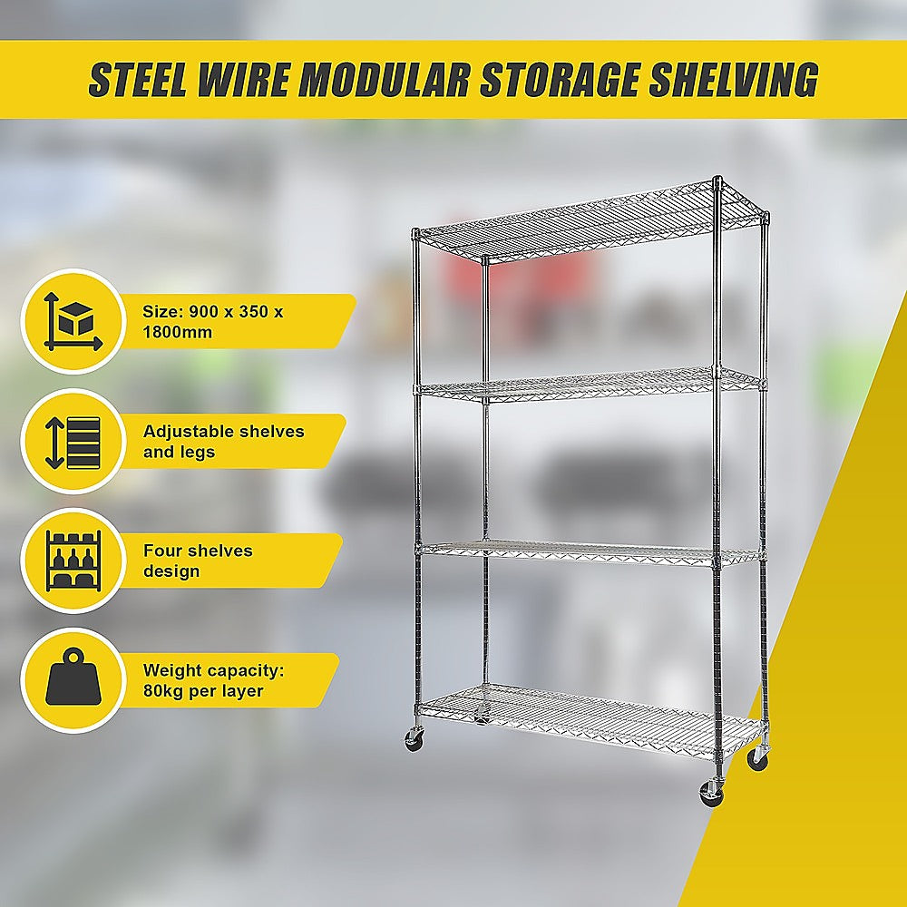 Modular Wire Storage Shelf 900 x 350 x 1800mm Steel Shelving