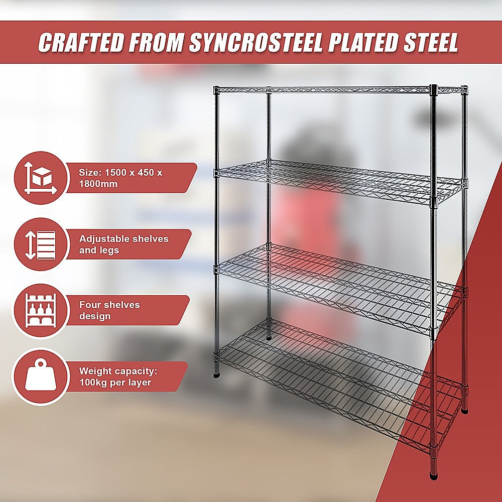 Modular Wire Storage Shelf 1500 x 450 x 1800mm Steel Shelving