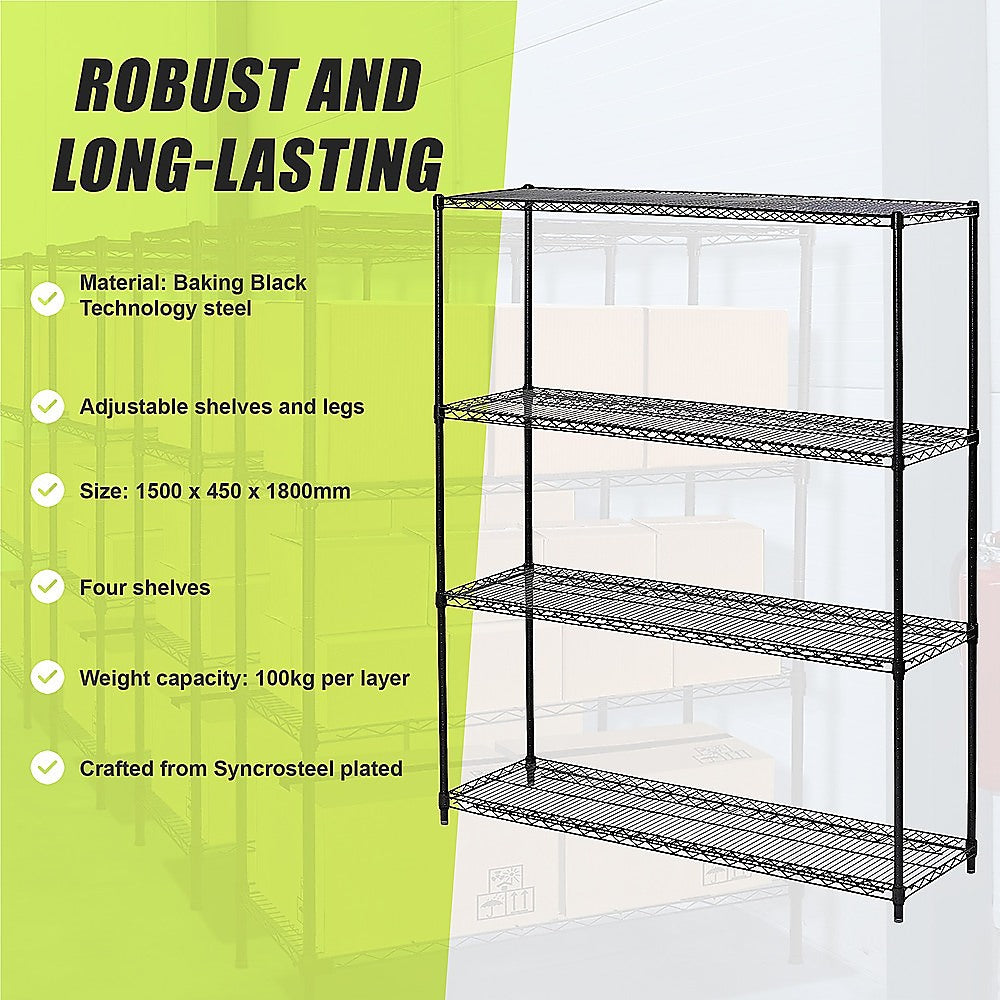 Modular Wire Storage Shelf 1500 x 450 x 1800mm Steel Shelving