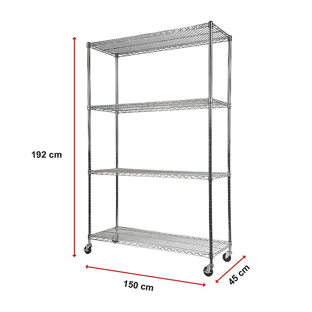 Modular Wire Storage Shelf 1500 x 450 x 1920mm Steel Shelving with Wheels