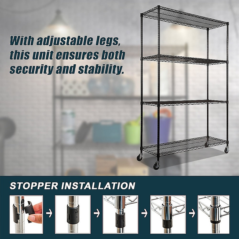 Modular Wire Storage Shelf 1500 x 450 x 1920mm Steel Shelving with Wheels