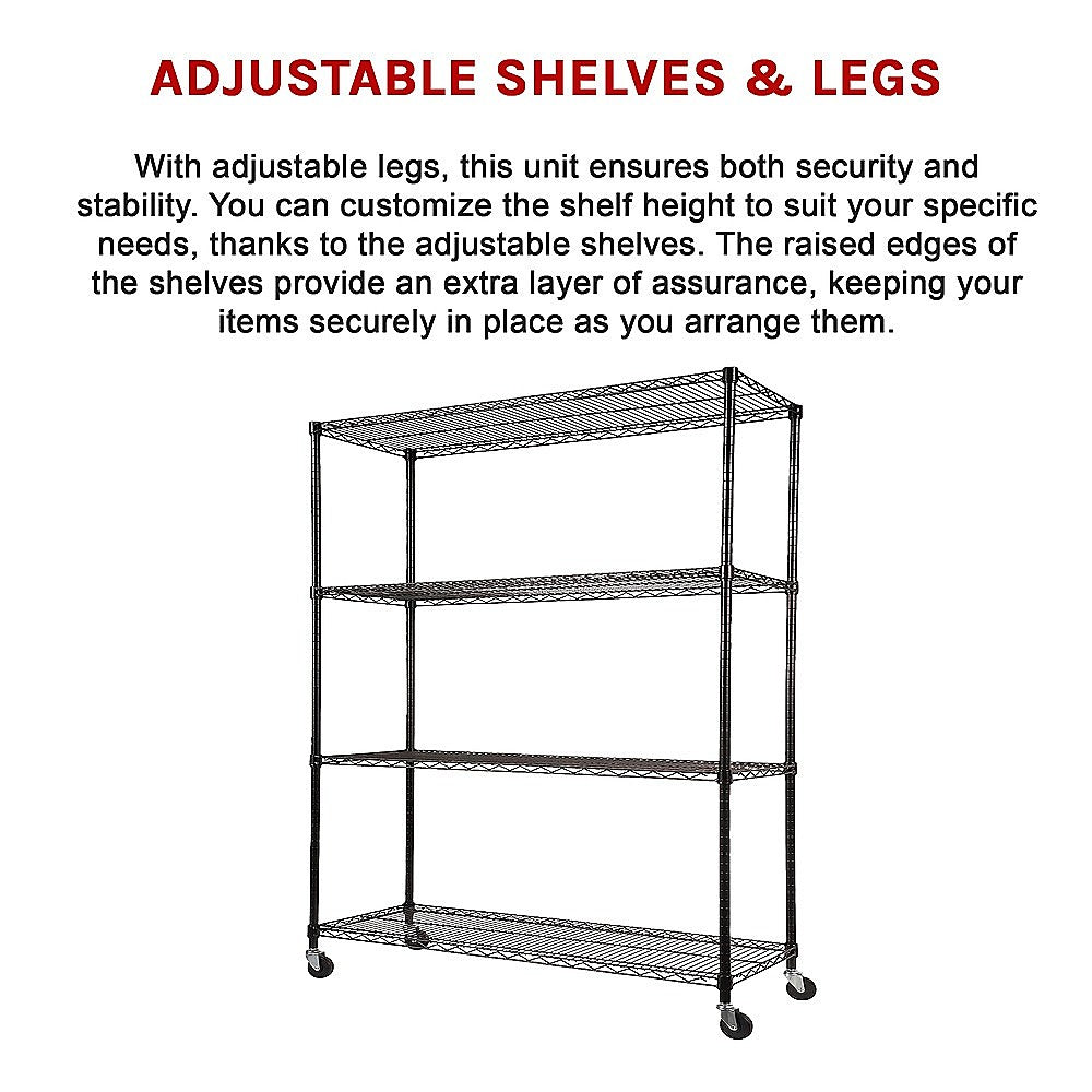 Modular Wire Storage Shelf 1500 x 450 x 1920mm Steel Shelving with Wheels