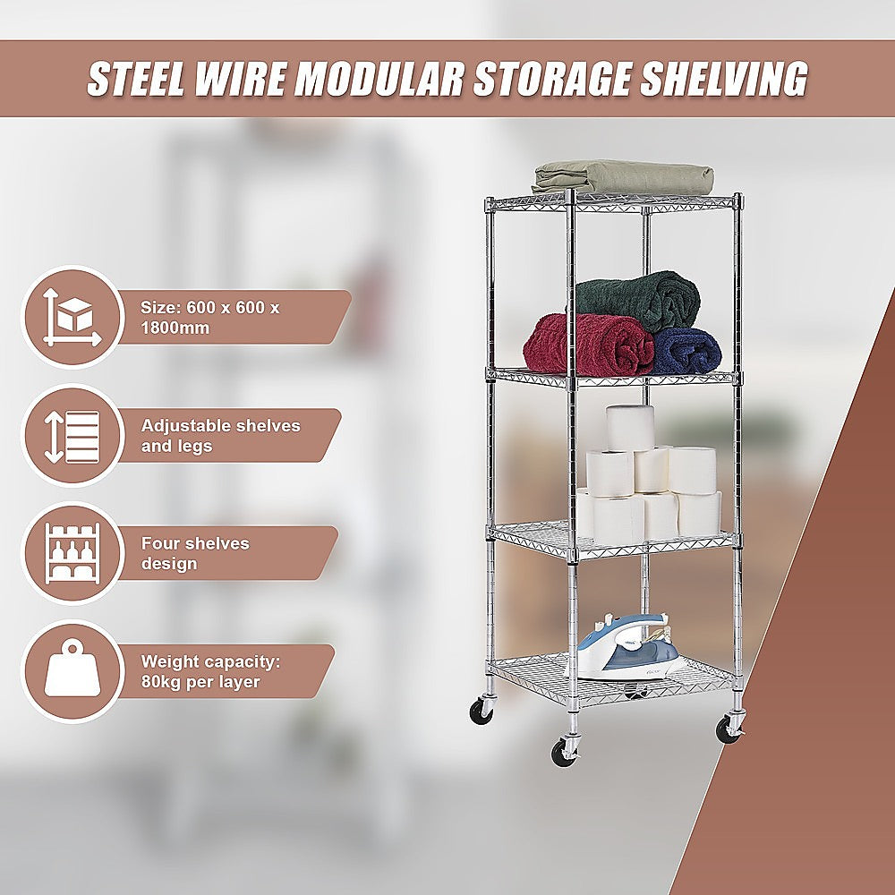 Modular Wire Storage Shelf 600 x 600 x 1800mm Steel Shelving