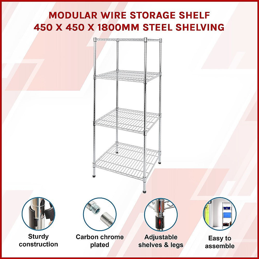 Modular Wire Storage Shelf 450 x 450 x 1800mm Steel Shelving