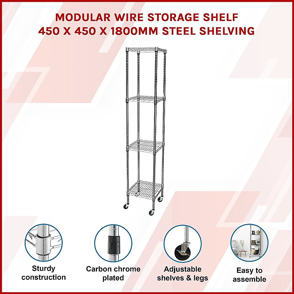 Modular Wire Storage Shelf 450 x 450 x 1800mm Steel Shelving