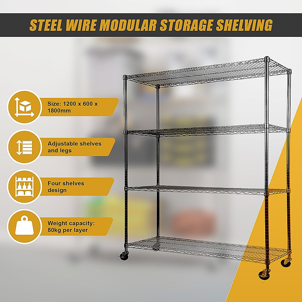 Modular Wire Storage Shelf 1200 x 600 x 1800mm Steel Shelving