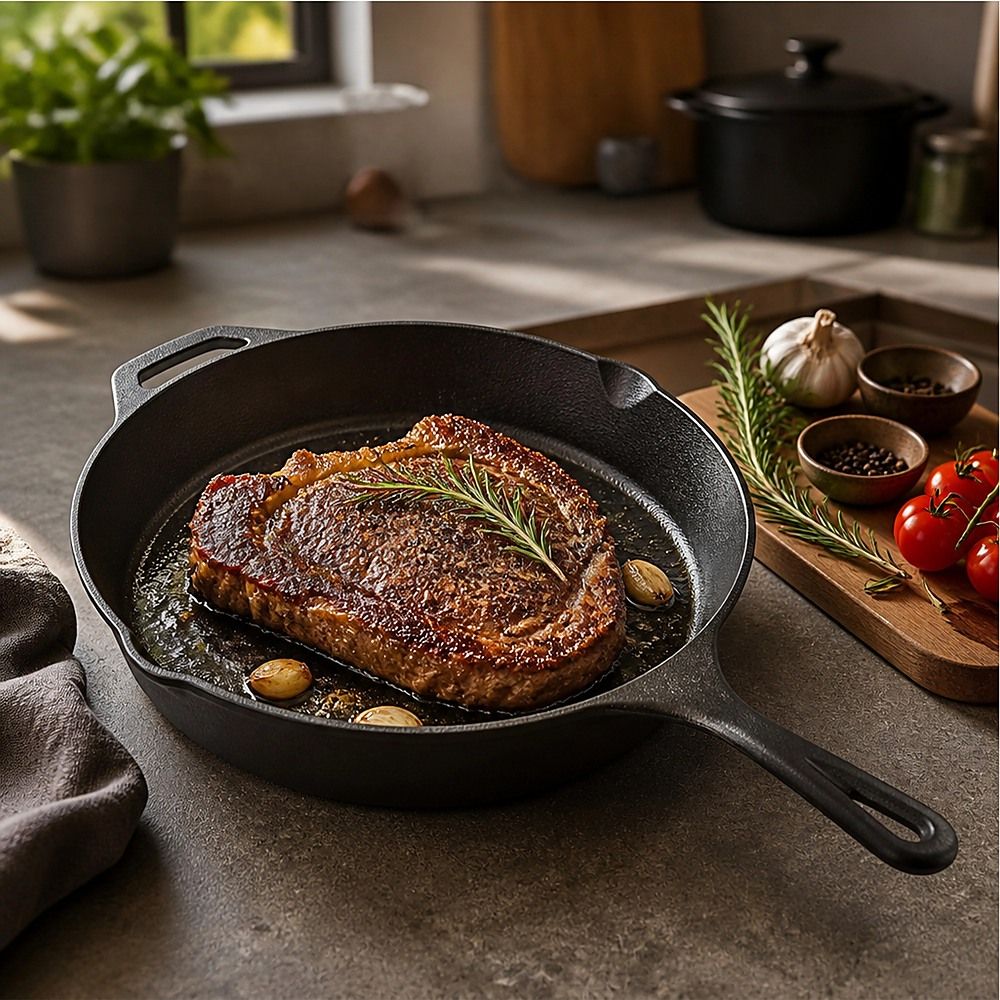 Frying Pan Non-Stick Cast Iron Steak Skillet Round BBQ Grill Cookware - 30cm