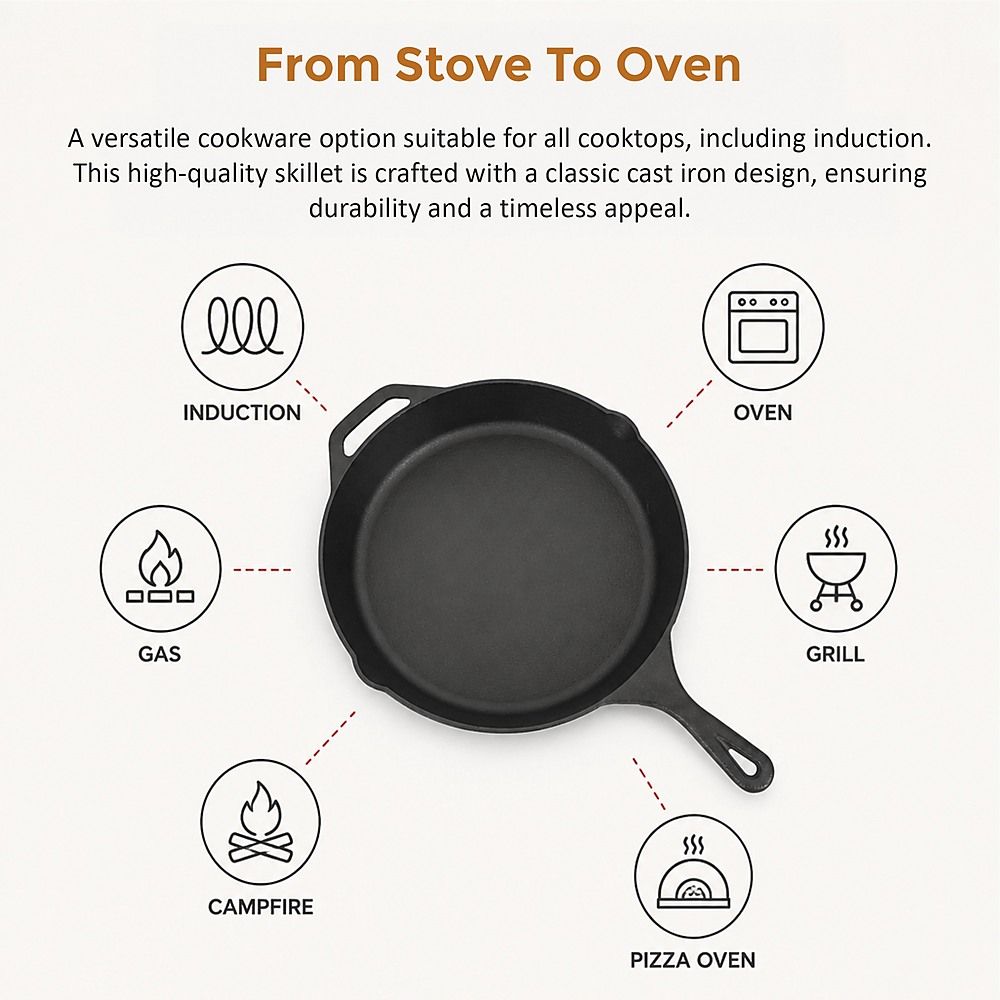 Frying Pan Non-Stick Cast Iron Steak Skillet Round BBQ Grill Cookware - 30cm