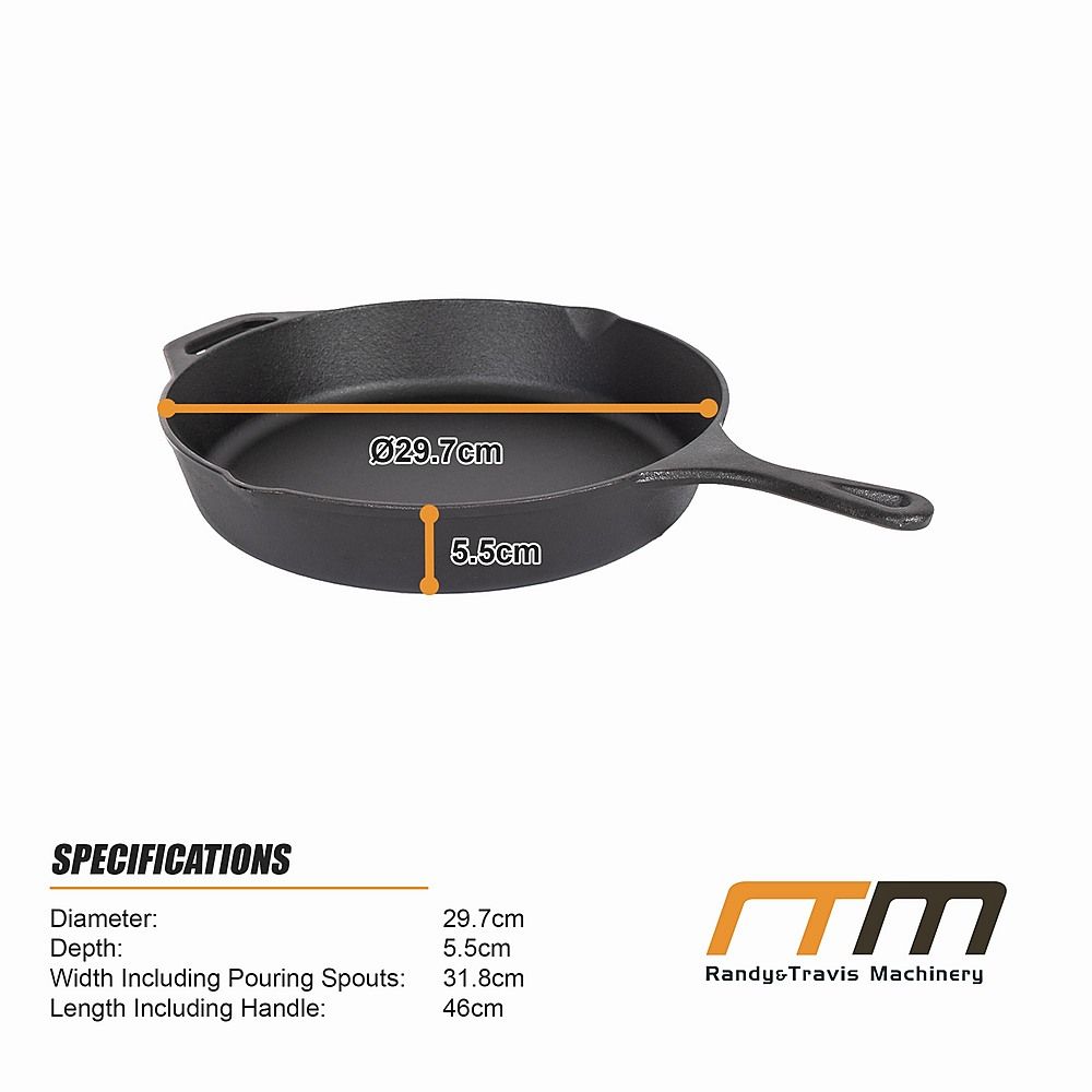 Frying Pan Non-Stick Cast Iron Steak Skillet Round BBQ Grill Cookware - 30cm