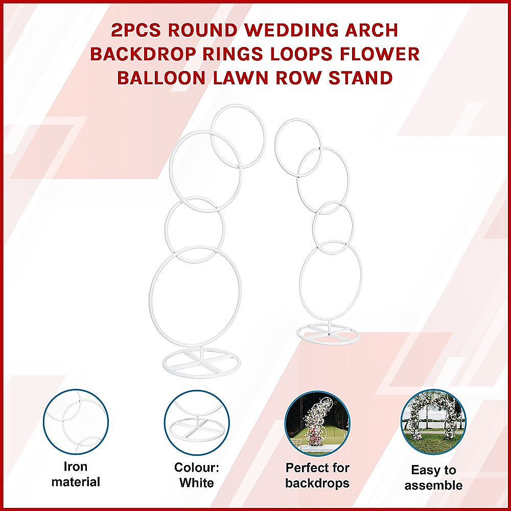 Wedding Arch 2pcs Round Backdrop Rings Loops Flower Balloon Lawn Row Stand