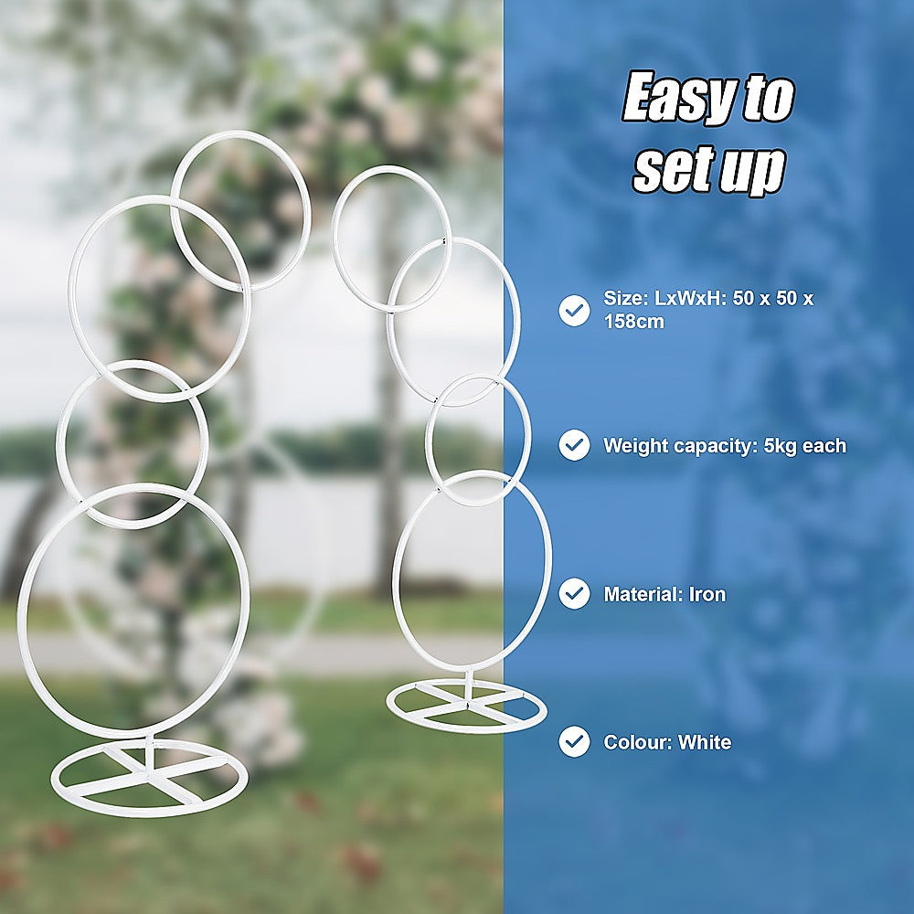 Wedding Arch 2pcs Round Backdrop Rings Loops Flower Balloon Lawn Row Stand