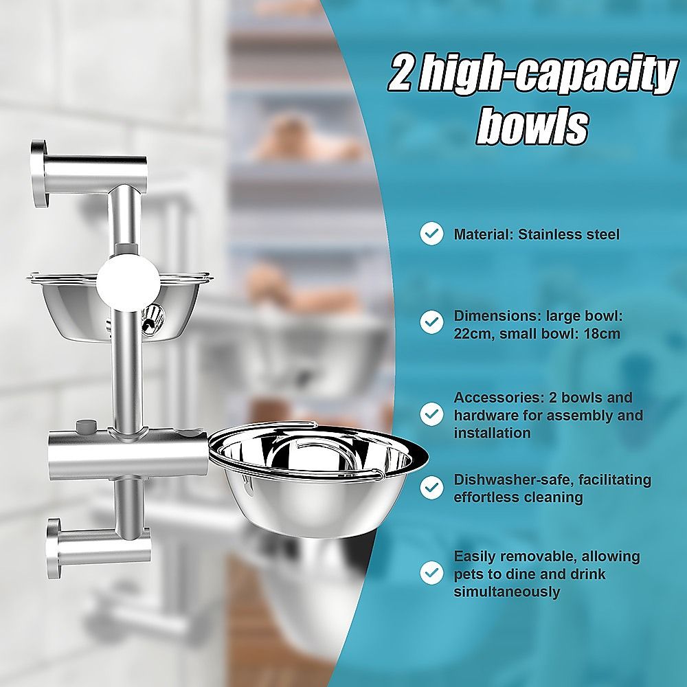 Dog Bowl Adjustable Height Wall Mounted Pet Feeder