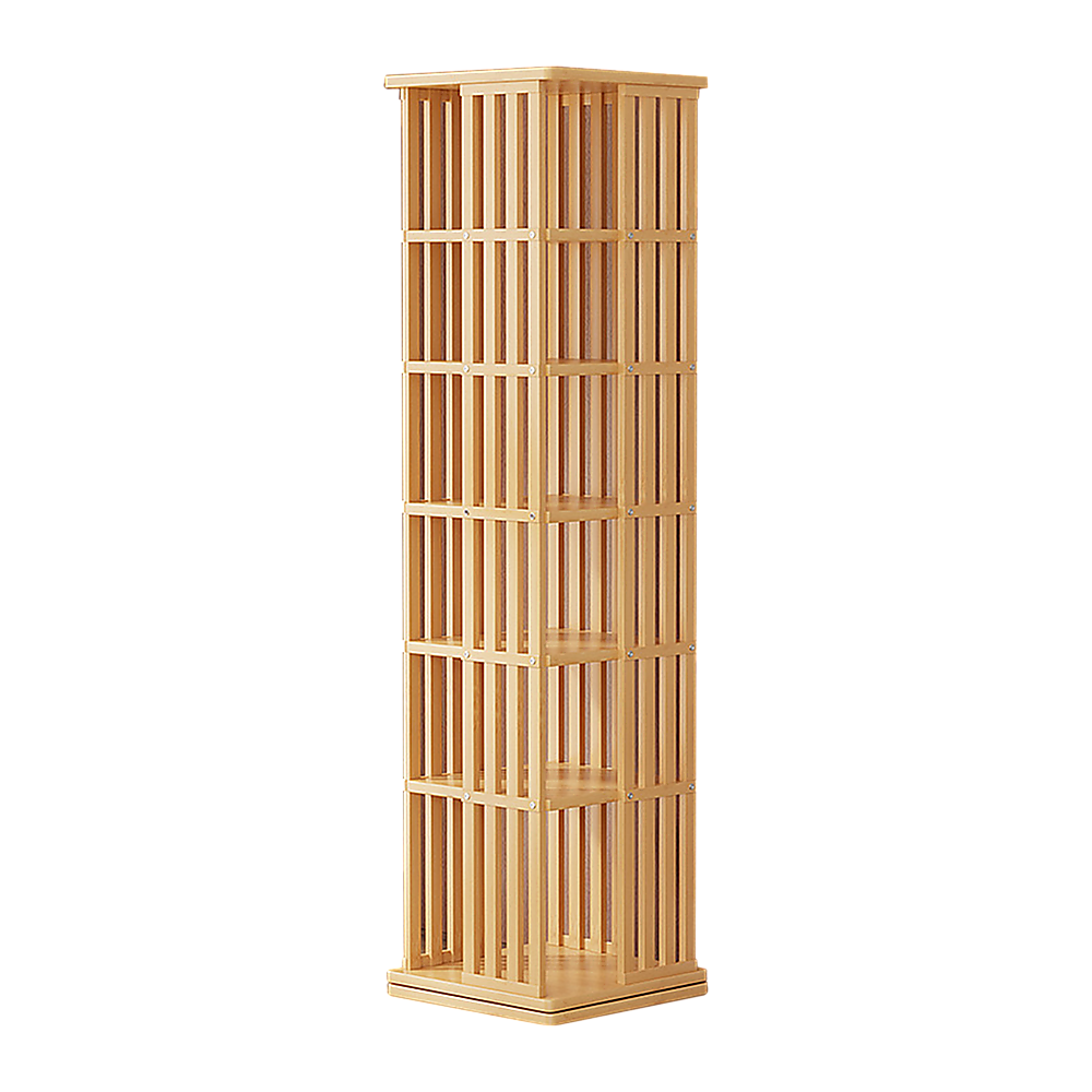 360 Rotating Bookshelf Bamboo Storage Display Rack Shelving in Wood