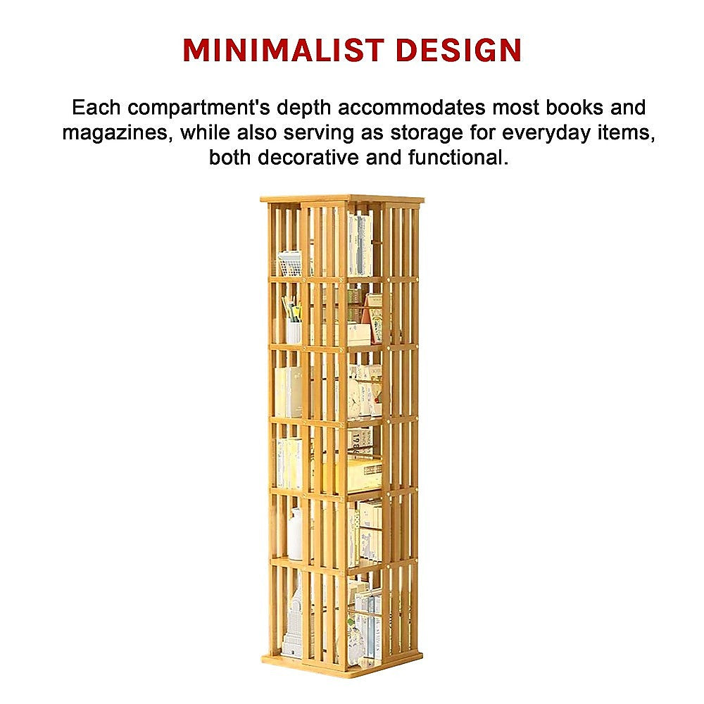 Bookshelf Bamboo 360 Rotating Storage Display Rack Wood