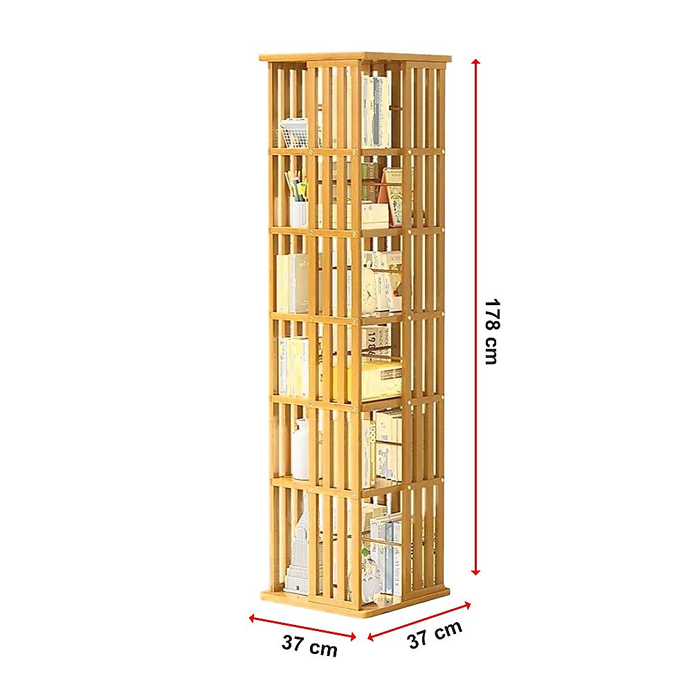 Bookshelf Bamboo 360 Rotating Storage Display Rack Wood