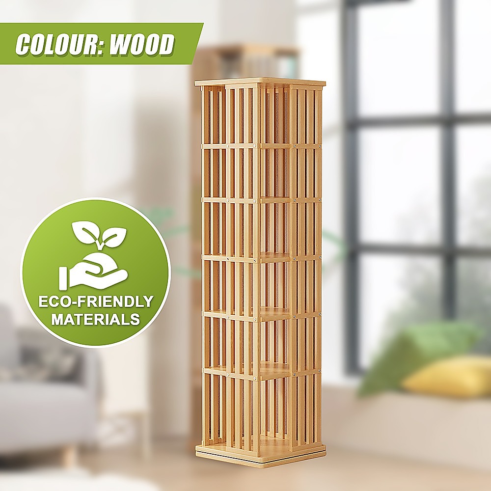 Bookshelf Bamboo 360 Rotating Storage Display Rack Wood