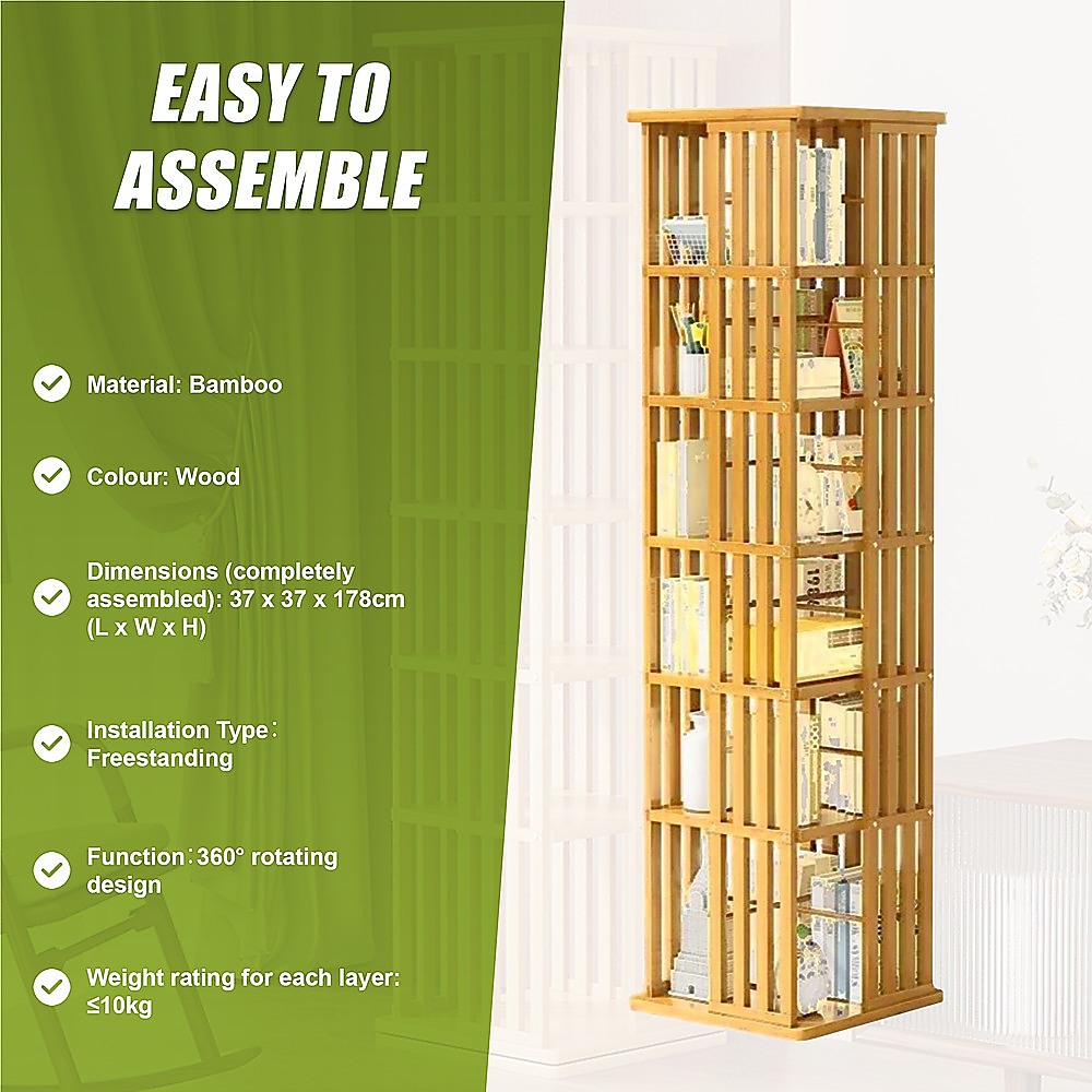 Bookshelf Bamboo 360 Rotating Storage Display Rack Wood