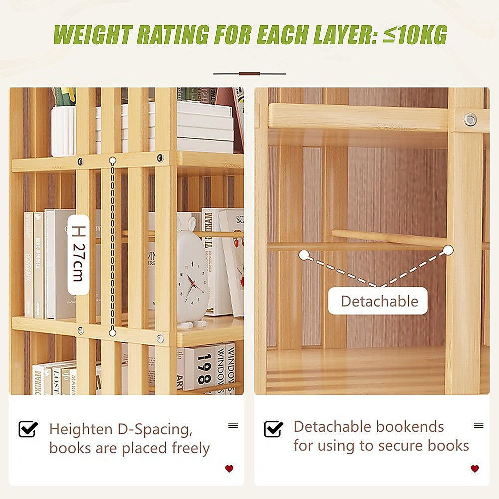 Bookshelf Bamboo 360 Rotating Storage Display Rack Wood