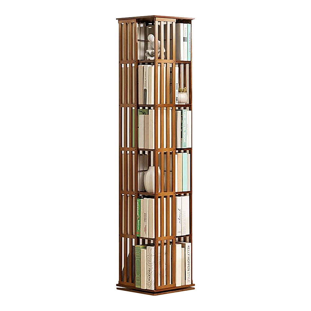 Bookshelf Bamboo 360 Rotating Storage Display Rack Dark Wood
