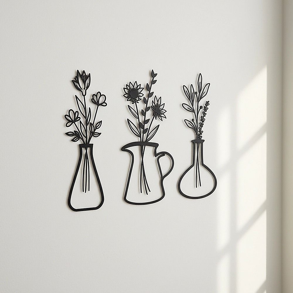 Metal Iron Flower Vase Wall Art Decoration