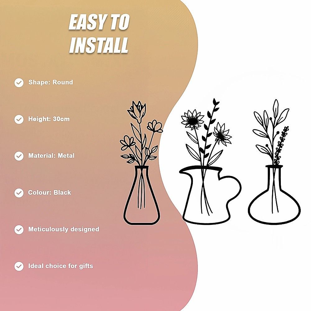 Metal Iron Flower Vase Wall Art Decoration