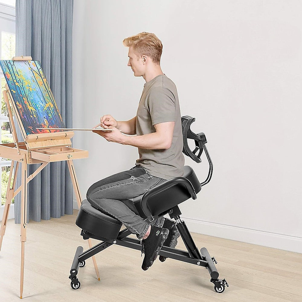 Ergonomic Kneeling Posture Chair with Backrest Adjustable Height and Casters