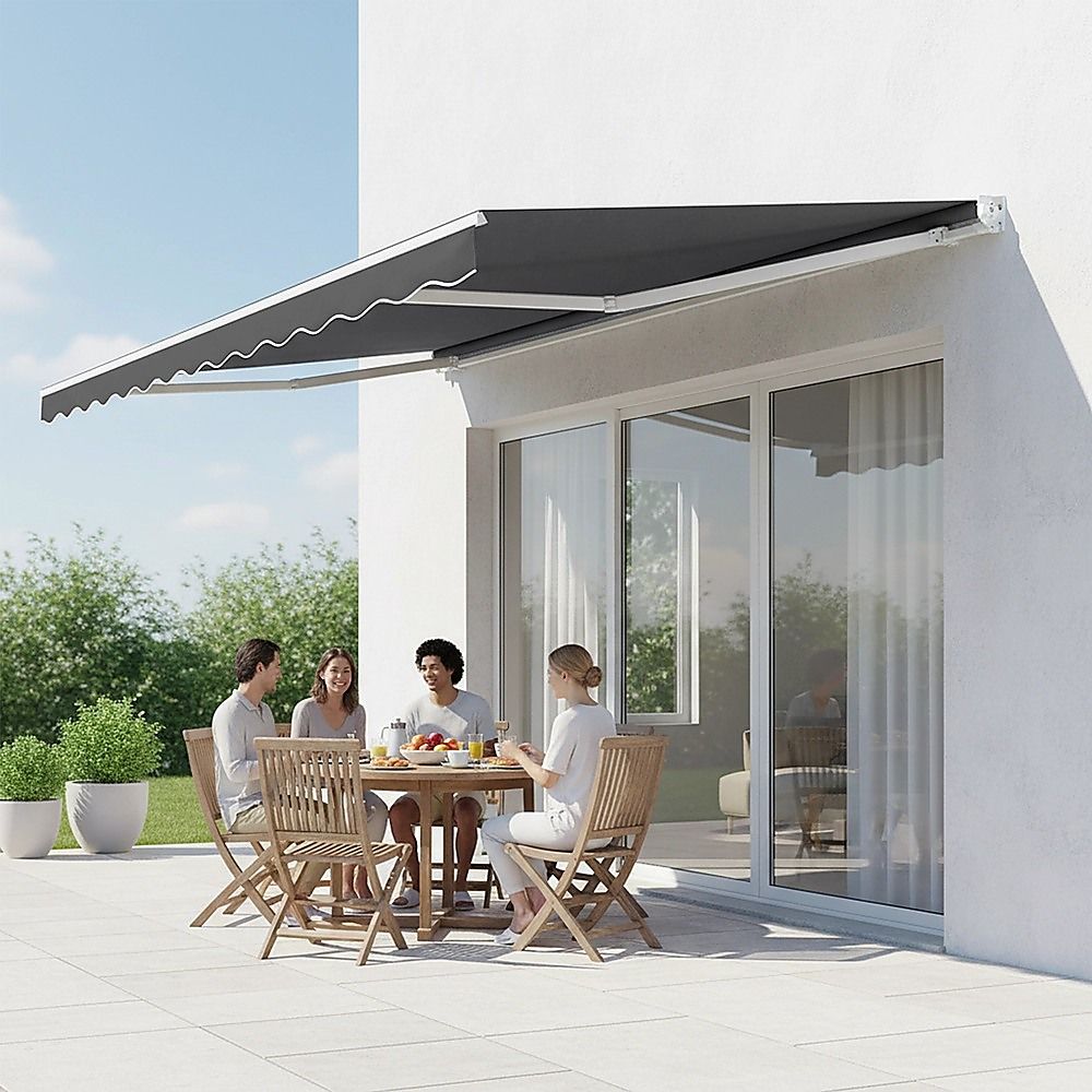 Outdoor Awning Folding Arm Retractable Sunshade Canopy 3.0m x 2.5m Grey